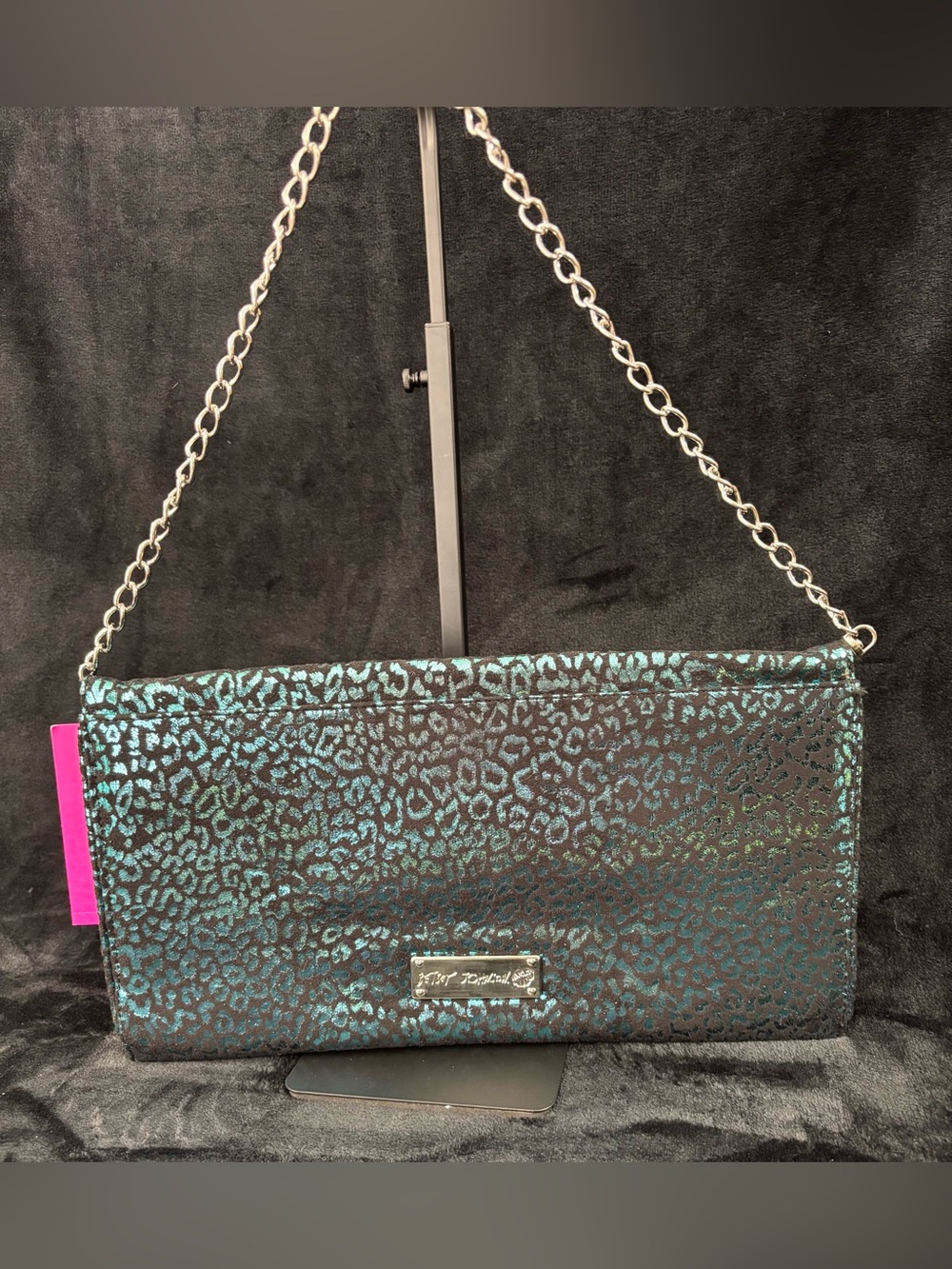 NWT Betsey Johnson Pyramid Safari Blue Leopard Y2K Large Clutch - Picture 2 of 14